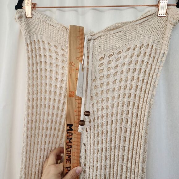 Blanco S Boho Crochet Flare Pants Open Knit Fabric Tan Beige Coastal Cowgirl NWT - Picture 9 of 12